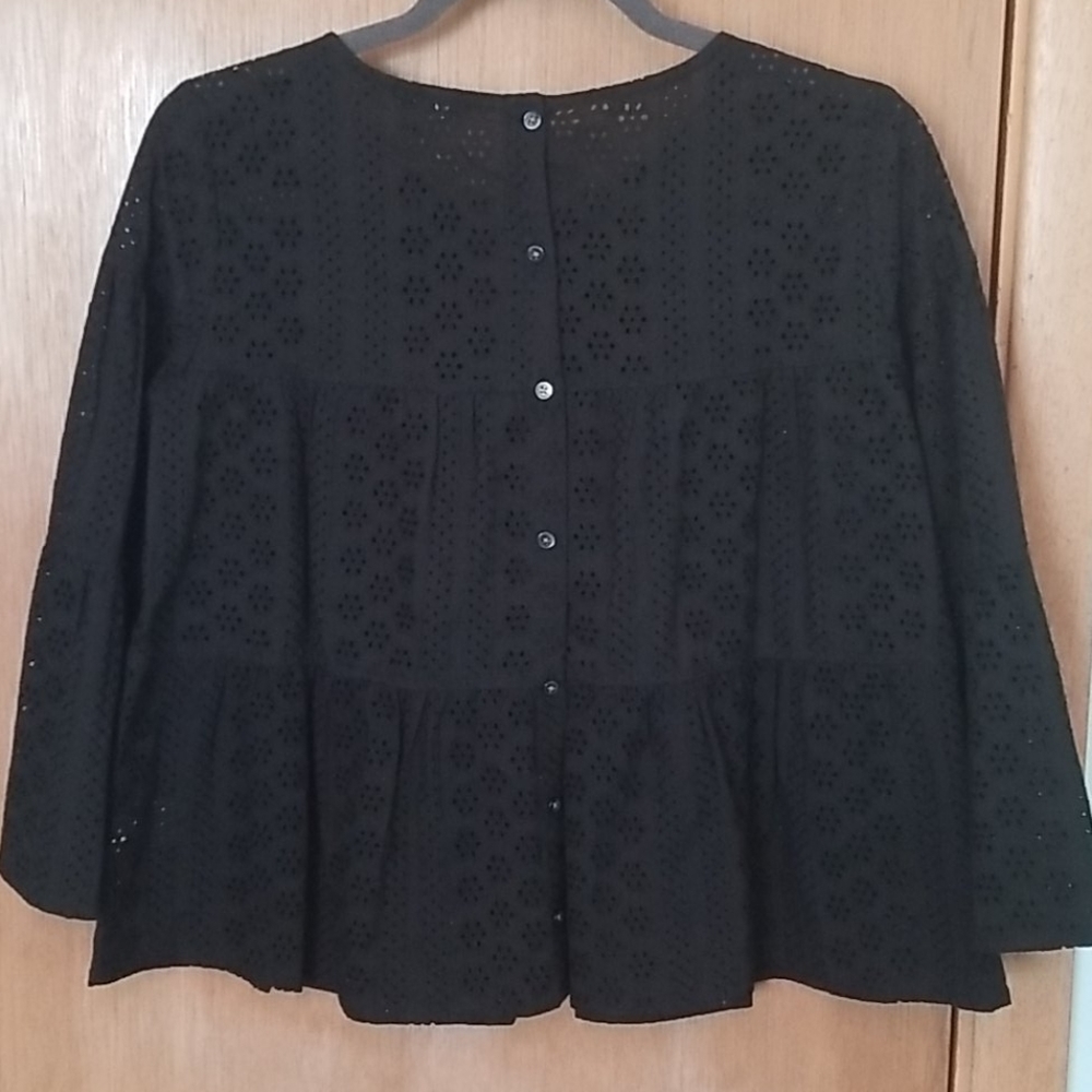 Madewell Black Eyelet Tiered Button Back Shirt xs - Picture 5 of 7